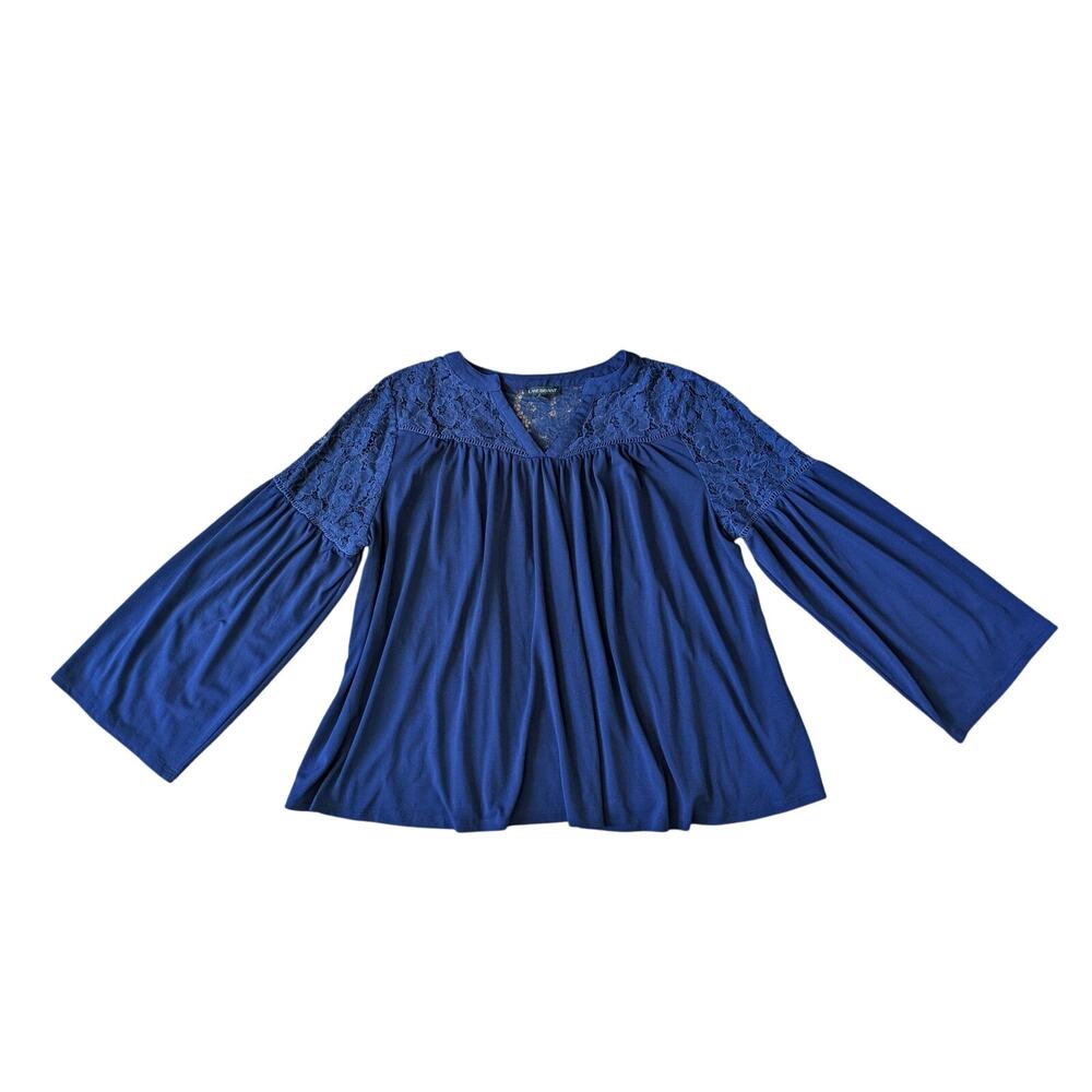 Lane Bryant Blouse Womens 18/20 Blue Bell Sleeve Lace Fairy Grunge Corporate